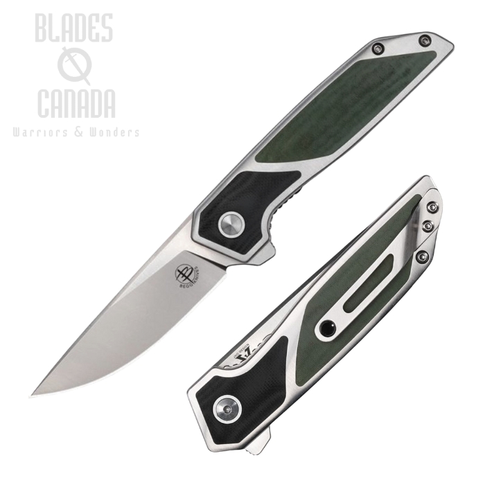 Begg Knives Diamici Flipper Folding Knife, D2 Satin, Stainless/G10 Black & Green, BG014